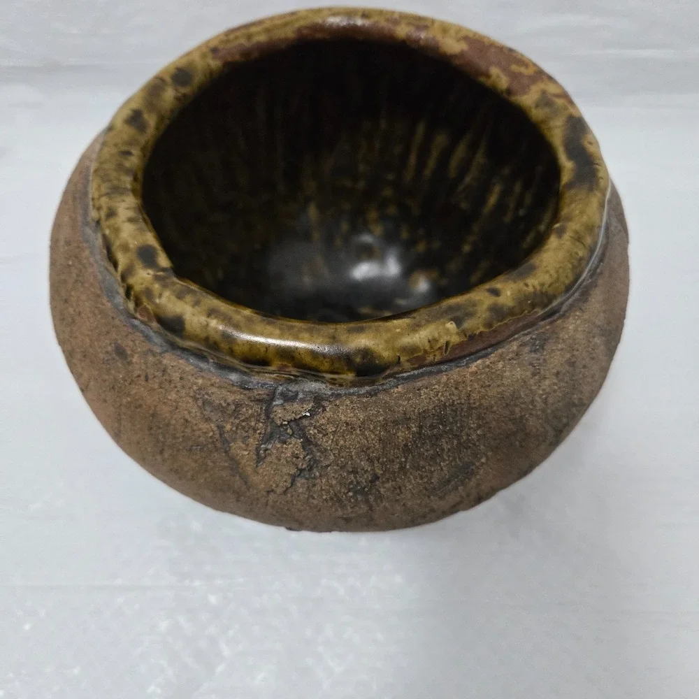 Vintage Japanese Studio Stoneware Lidded Bowl Pottery Green Marked